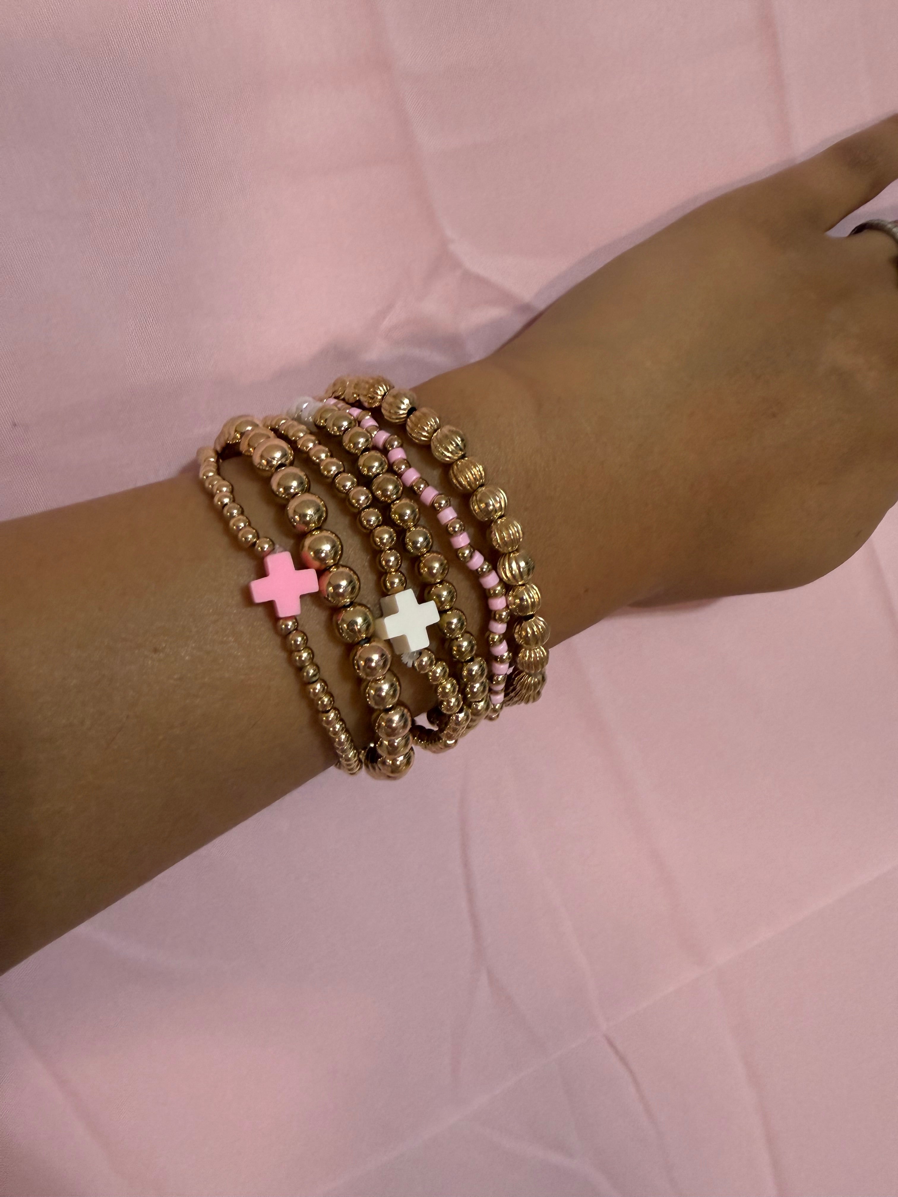 Plated Beading Pearl Cross Multilayer Bracelet