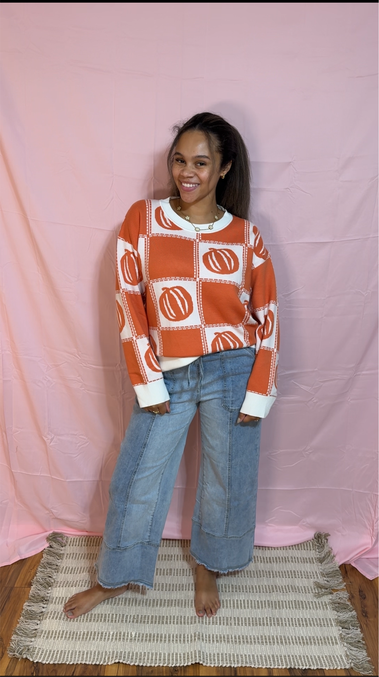 Pumpkin Print Sweater Top