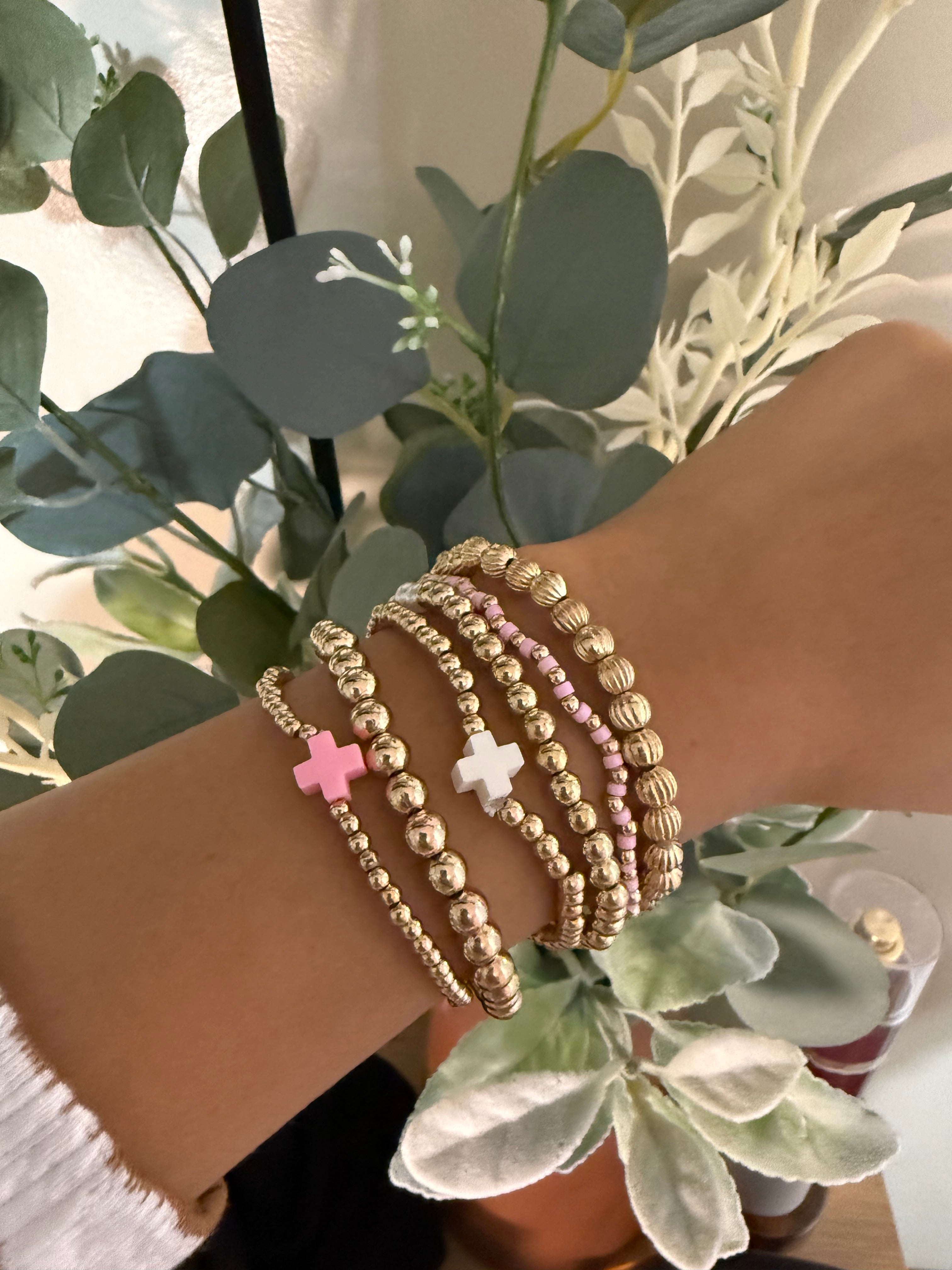 Plated Beading Pearl Cross Multilayer Bracelet