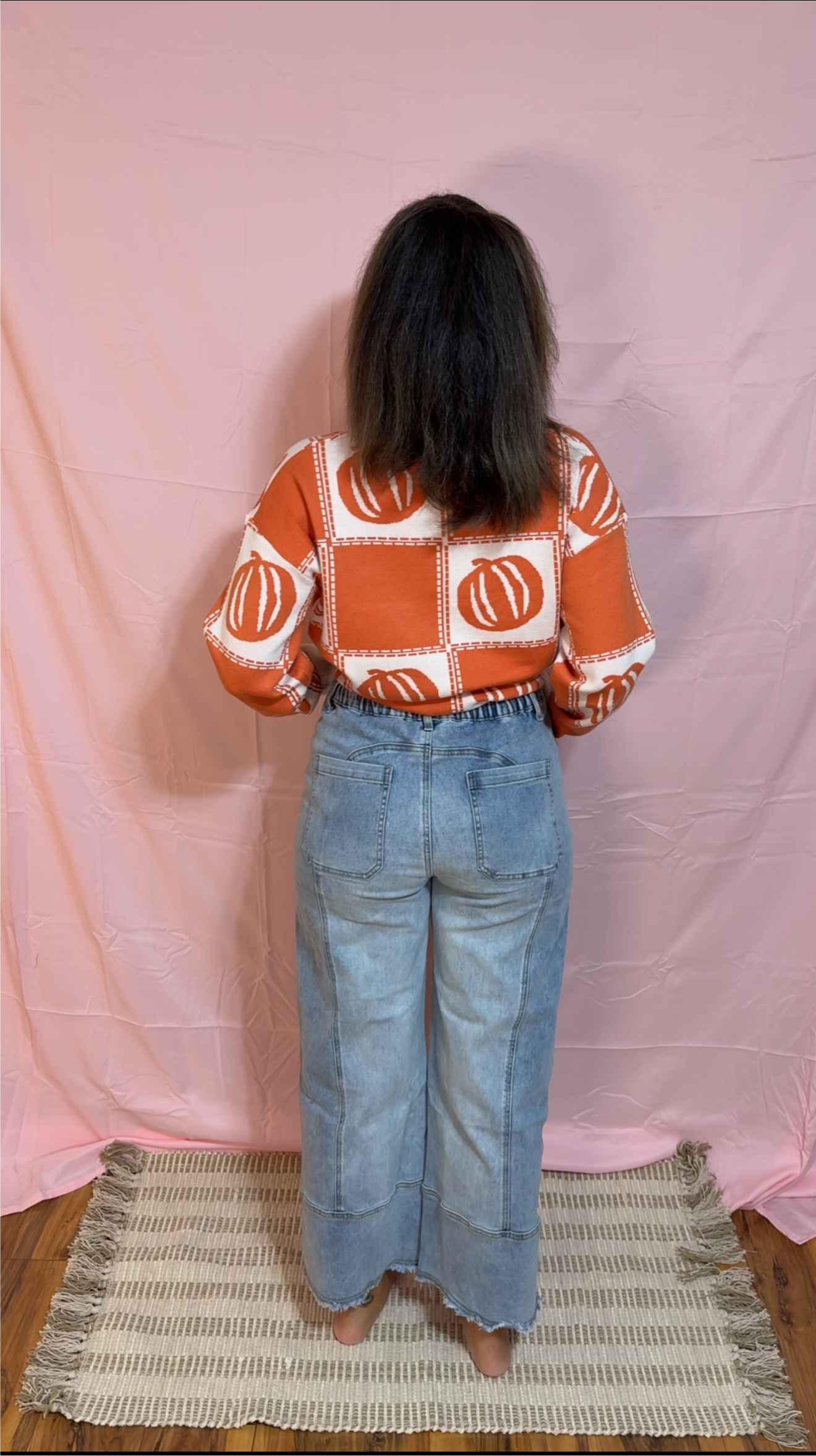 Drawstring Seam Detail Raw Hem Wide Leg Denim Pants