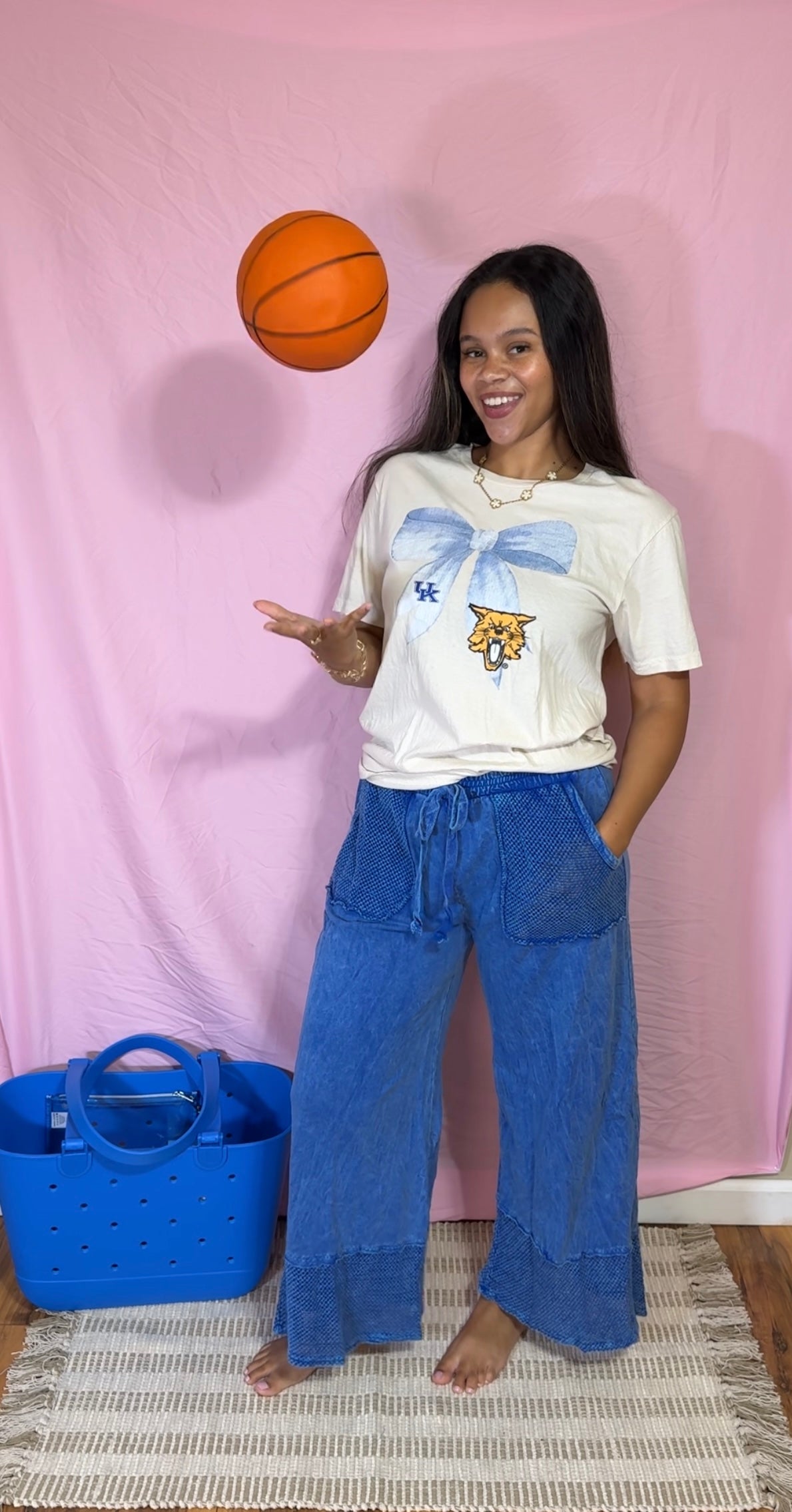 Blue Mineral Washed Wideleg Straight Pants