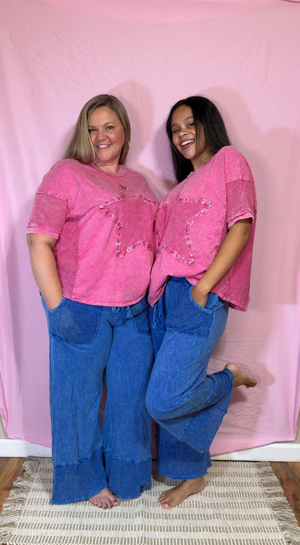 Blue Mineral Washed Wideleg Straight Pants