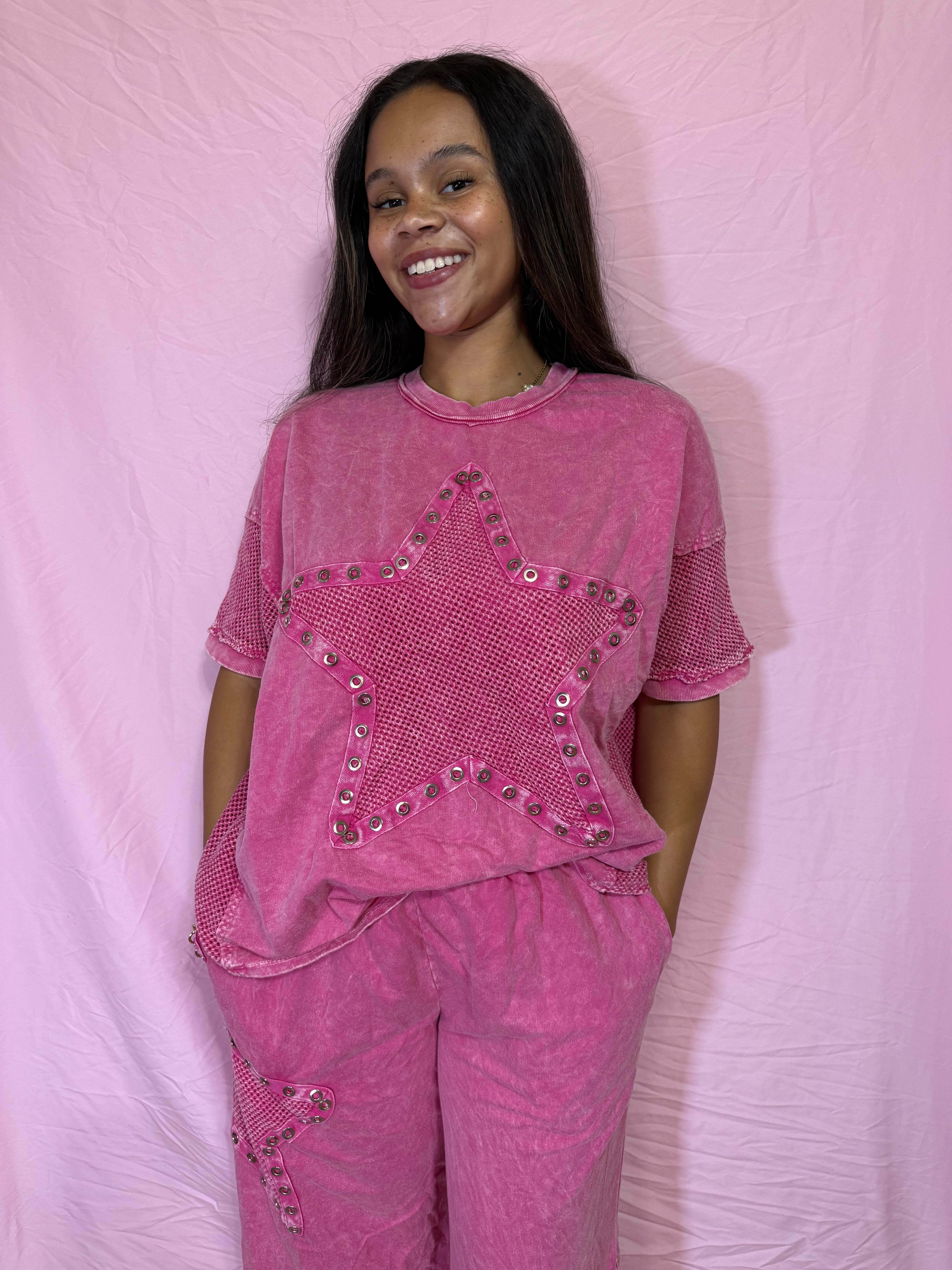 Mineral Washed Mesh Star T-Shirt