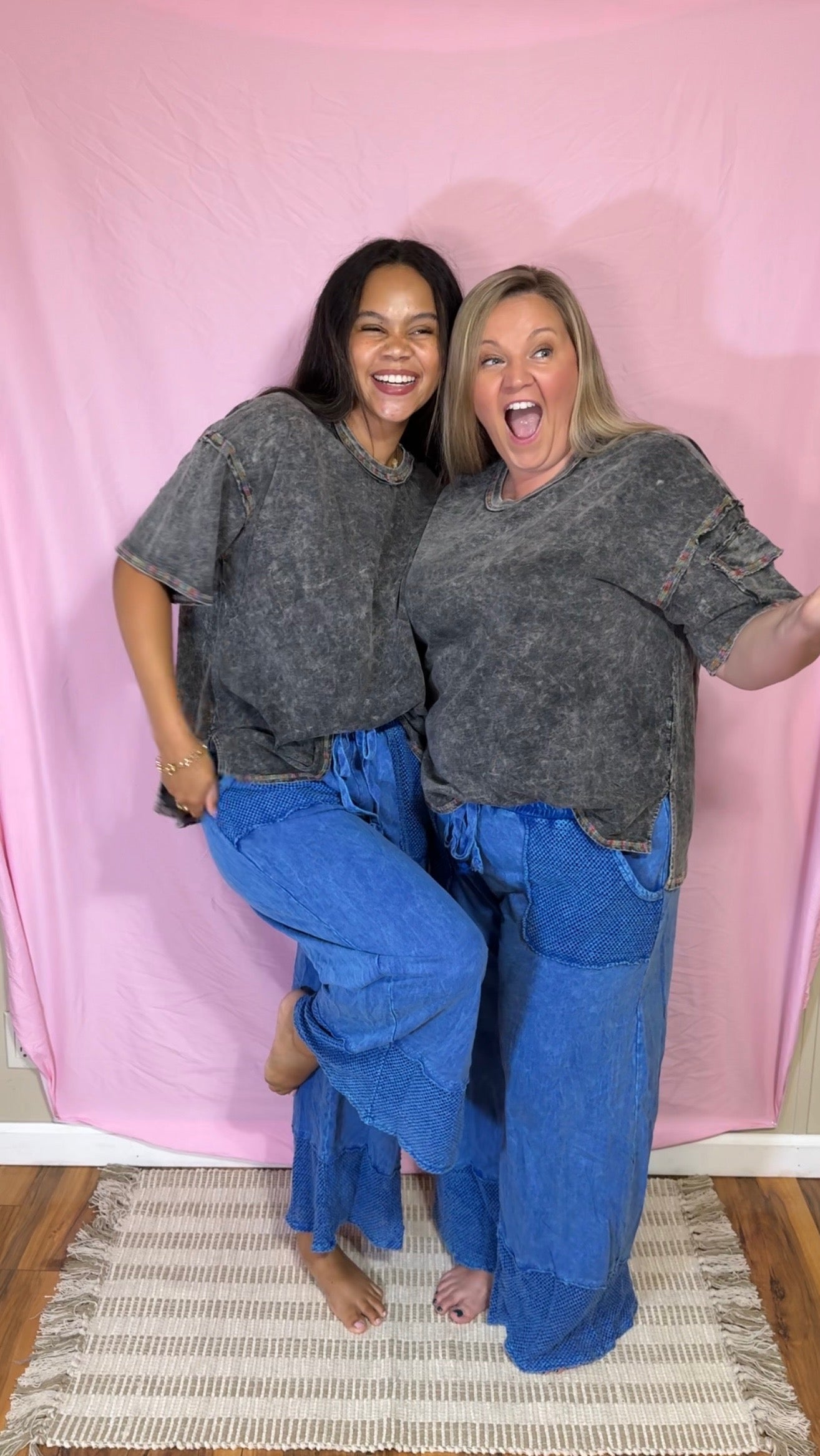 Blue Mineral Washed Wideleg Straight Pants